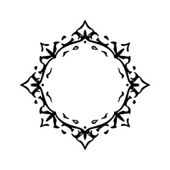 Ornate diamond-shaped decorative frame with intricate filigree and minimalist black lines on white background.