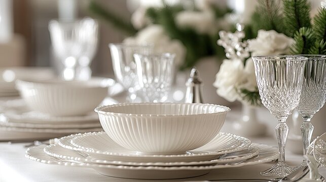 Exquisite Table Settings - Exquisite table settings with luxury dinnerware, crystal glassware, and fine linens, creating an atmosphere of sophistication for formal events and dinners.