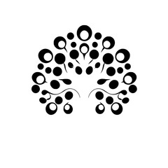 Black and White abstract of a peacock feather, stylized, minimalistic, simple, in a field of white.