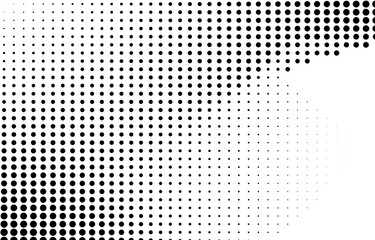 Abstract gradient halftone wave dotted textured pattern. Black grunge speckle on white background overlay. Retro comic background with halftone dots.
