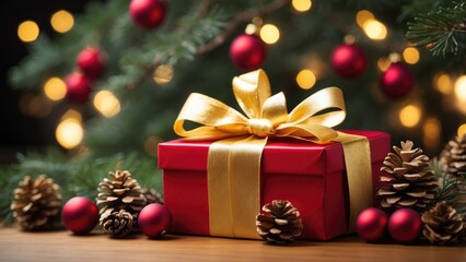 "AI-Generated Christmas Table Decor with Glowing Snowflake and Wrapped