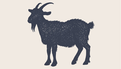 Goat. Hand drawn silhouette. Vintage retro print, black white goat drawing, sketch ink pencil draw style. Sketch artwork silhouette goat. Side view profile goat. Vector Illustration