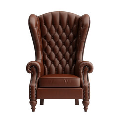 Luxurious brown leather armchair with elegant tufted upholstery and stylish curved armrests