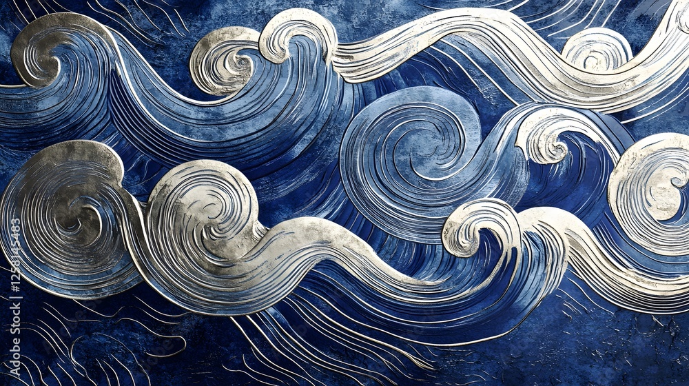 Poster abstract swirling clouds, dynamic blue and white patterns creating a sense of motion, perfect for ar