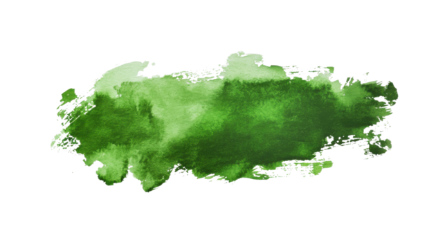 Green watercolor stain splashing on transparent background