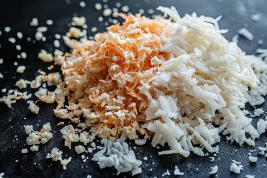 Crabmeat Boiled Set on Black Background. Mix of Healthy Seafood Ingredients in Brown and White