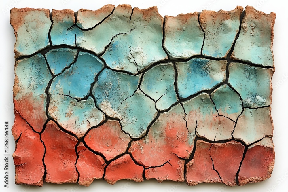 Poster artistic representation of cracked earth with vibrant colors showcasing natural patterns and texture
