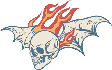 skull fire vintage vector illustration