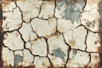 Fototapeta premium Cracked surface with peeling paint revealing texture and age evident in an urban setting