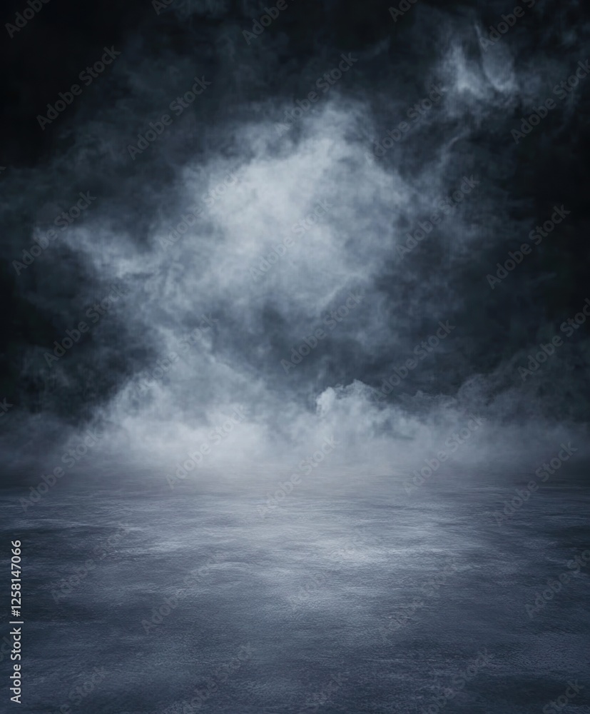Poster atmospheric space with a heavy fog, creating a sense of mystery and abstraction in an empty landscap