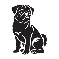 Distinct Pug silhouette capturing the breed’s adorable posture - Pug illustration - minimal Pug vector - dog silhouette
