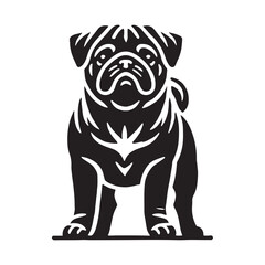 Unique Pug silhouette featuring its iconic curled tail - Pug illustration - minimal Pug vector - dog silhouette
