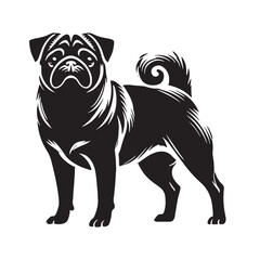 Cute and expressive Pug silhouette with a lively look - Pug illustration - minimal Pug vector - dog silhouette
