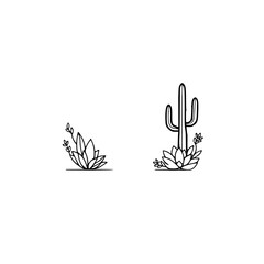 Minimalist Cactus and Succulent Doodles on White Background