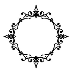 Ornate Oval Frame with black flourishes and elegant detail on white, creating a minimalist effect.