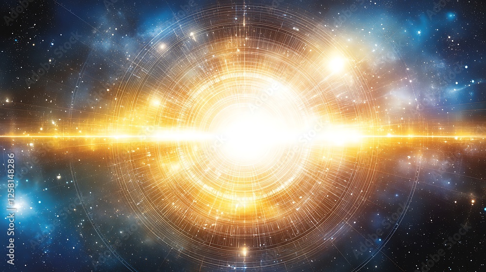 Poster luminous spherical explosion deep space event celestial phenomenon science universe galaxy cosmology