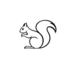Black and white cartoon squirrel in a side pose, set against a white backdrop.
