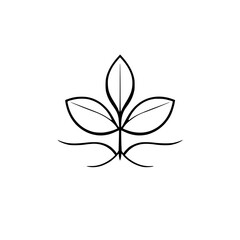 Minimalist black and white leaf illustration on white background, a simple, stylized depiction.