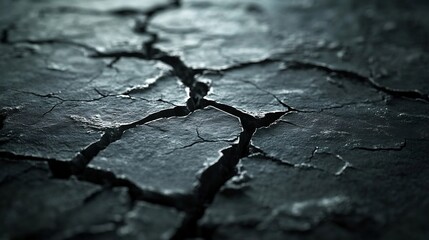 Dark Cracked Earth Texture Dramatic Low Light Photography. AI Generated