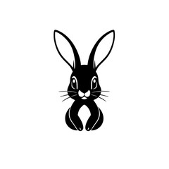Black and White Bunny Illustration: Minimalist Portrait, a monochrome silhouette of a rabbit set against a stark white background.