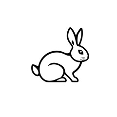 Minimalist illustration of a sitting rabbit, black outline on white, representing a simple design.