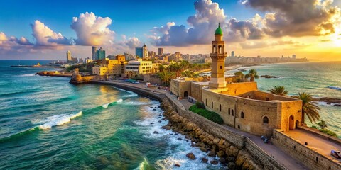 Fototapeta premium Haifa Coastal View: Ancient Fly Tower of Acre, Israel