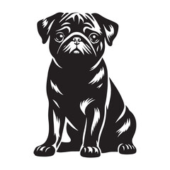 Pug silhouette capturing the breed’s small and sturdy frame - Pug illustration - minimal Pug vector - dog silhouette
