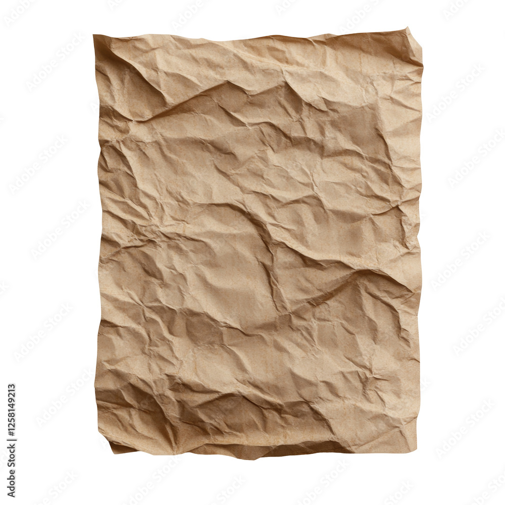 Poster crumpled brown paper sheet with textured surface and organic fold patterns visible across image