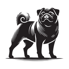 Classic and timeless Pug silhouette with a charming appeal - Pug illustration - minimal Pug vector - dog silhouette
