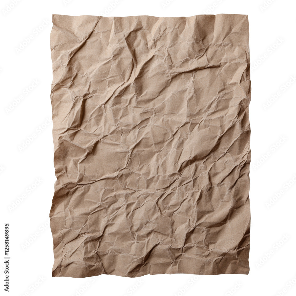 Poster crumpled brown paper sheet with texture and wrinkles from folding and unfolding