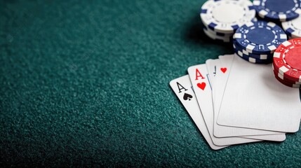 Fototapeta na wymiar Poker Aces on Green Felt Table