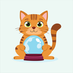 Fototapeta premium Cute cat holding a crystal ball and seeing the future