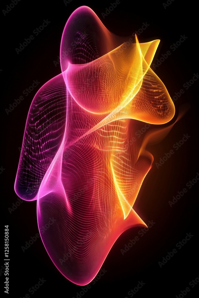 Poster abstract vivid flowing waves and patterns, audio visual media representation, gradient colors.