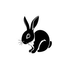 Minimalist black and white illustration of a rabbit, presented against a white background.