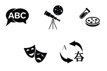 Education Icons Set, Vector Silhouette Pack Design for Learning and Academic Symbols