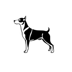 Stylized black and white illustration of a dog, profile view, minimalist composition, isolated on white.
