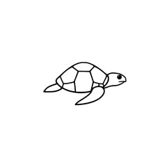 Simple cartoon of a turtle, drawing style, black outlines, white background, isolated, minimalist, outline, drawing.