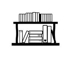 Monochrome image of a bookshelf with books, representing reading, knowledge, and organization. The minimalist style with the heart-shaped embellishment adds character.