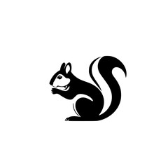 Silhouette of a black and white squirrel on a white background.