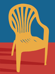 yellow chairs with blue and red background