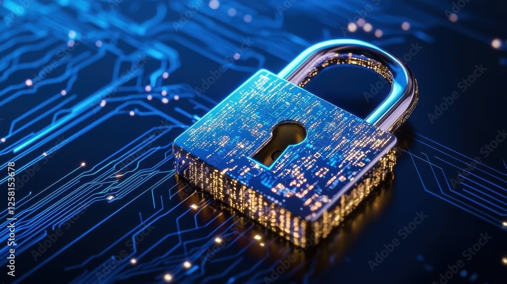 Poster digital padlock symbolizing cybersecurity and data protection concepts