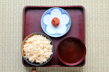 Japanese Rice and Miso Soup on Tray