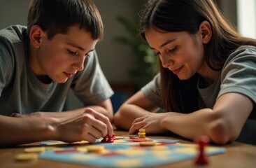 Fototapeta premium A family playing board games at home