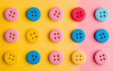 Obraz premium Colorful foam buttons arranged creatively on a vibrant background, perfect for crafting, sewing, or decoration projects.