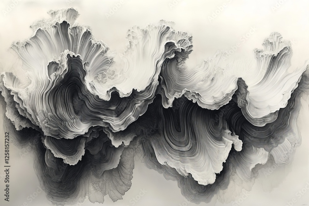 Poster artistic representation of swirling patterns created with black ink on textured paper showcasing flu