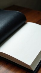 Black leather cover vertical photo album with blank white pages , blank, vertical, leather