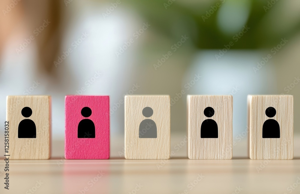 Poster colorful wooden blocks representing diversity and individuality in a group setting, ideal for concep