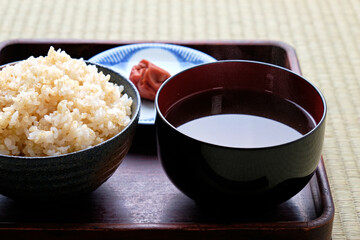 Japanese Rice and Miso Soup on Tray