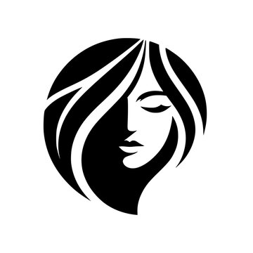 Silhouetted, black and white portrait of a woman, featuring a half-face, with a long hair with a round shape