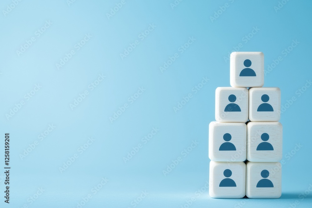 Poster a creative arrangement of blocks showcasing user icons, symbolizing teamwork and community on a soft